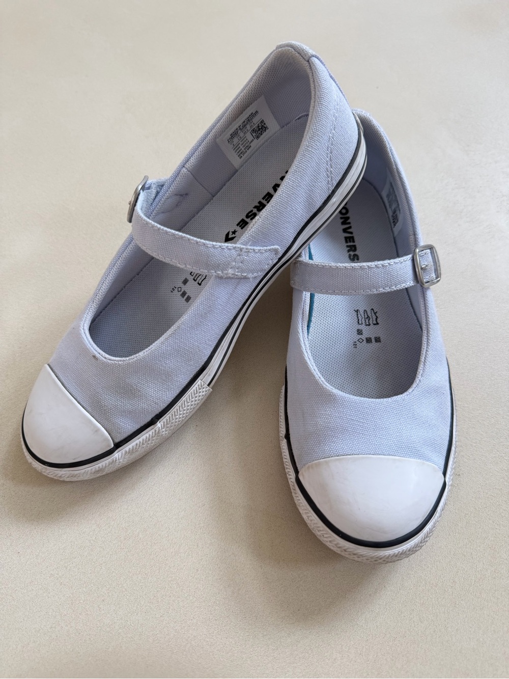 Converse Kids' Light Gray Canvas Mary Jane Sneakers with White Toe